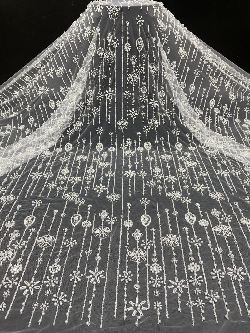 New European and American style three-dimensional bead embroidery + large pearl sequin embroidery wedding gown, evening dress, women's dress, fashion dress bead embroidery fabric