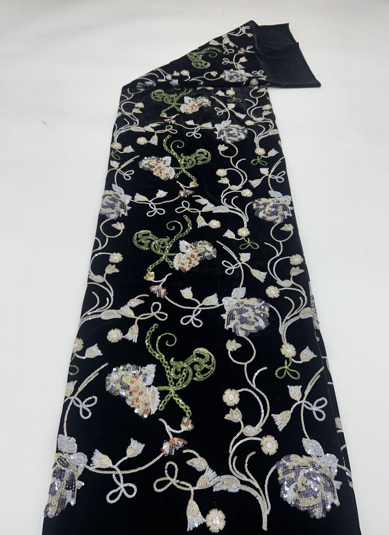 2025 trendy velvet bottom 3+5mm multi-color sequin embroidery evening dress  beaded fabric