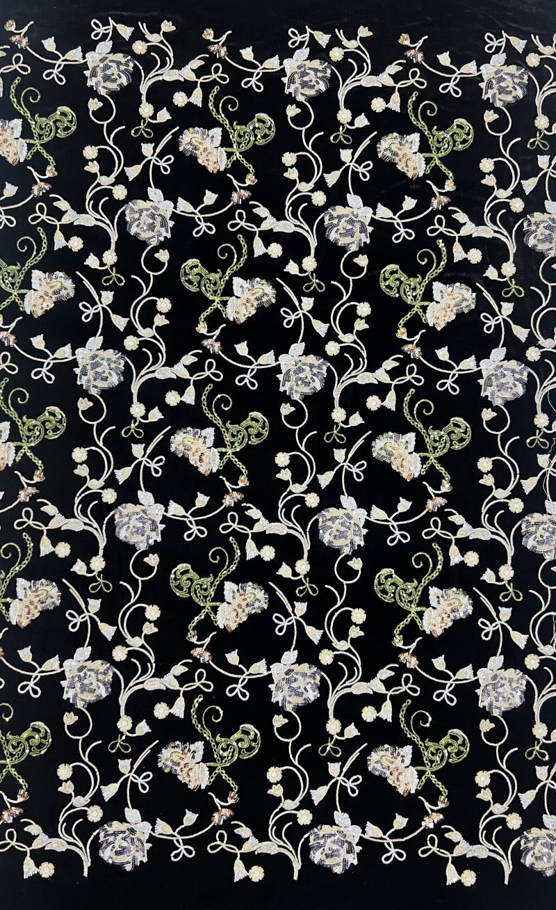 2025 trendy velvet bottom 3+5mm multi-color sequin embroidery evening dress  beaded fabric