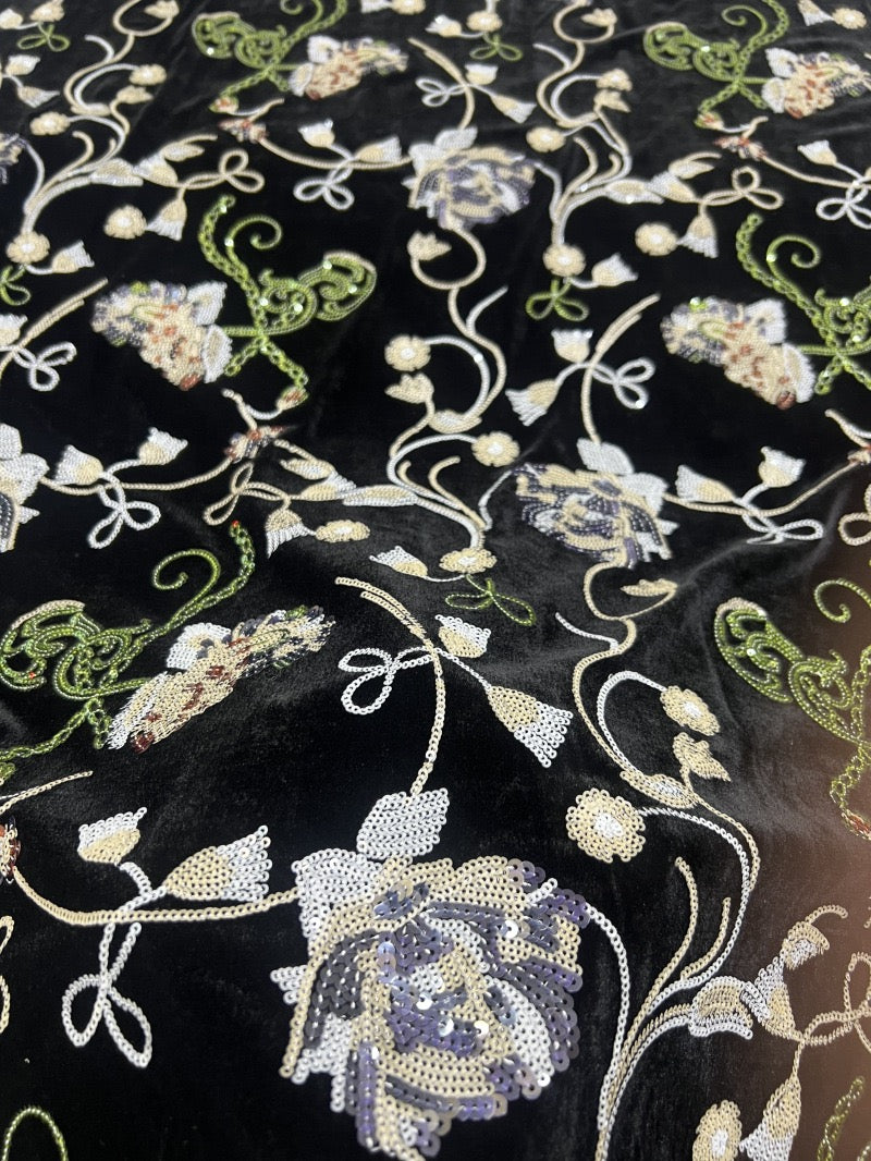2025 trendy velvet bottom 3+5mm multi-color sequin embroidery evening dress  beaded fabric