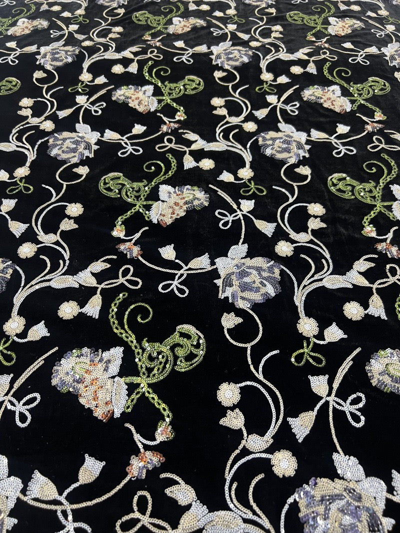 2025 trendy velvet bottom 3+5mm multi-color sequin embroidery evening dress  beaded fabric