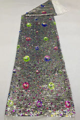 2025 new style stretch net fabric with 5+9mm sequins, fashionable evening dress, fashion clothing, shoes, bags, hats, bead embellished material