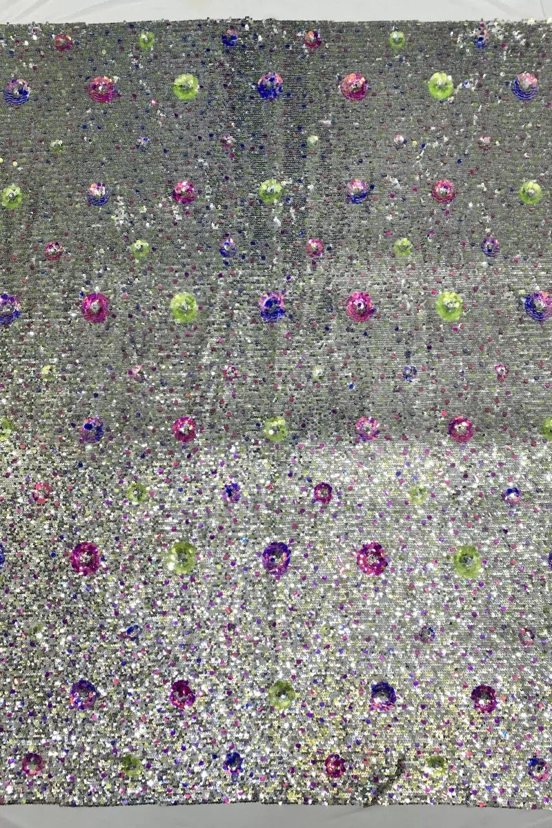 2025 new style stretch net fabric with 5+9mm sequins, fashionable evening dress, fashion clothing, shoes, bags, hats, bead embellished material