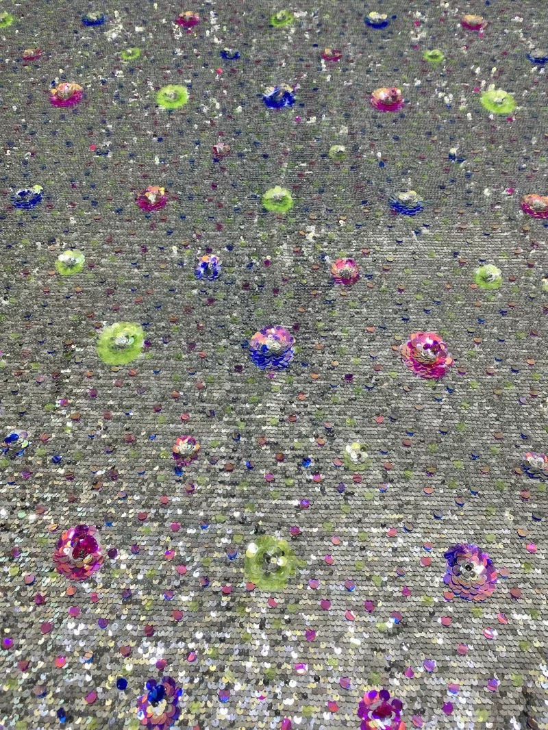 2025 new style stretch net fabric with 5+9mm sequins, fashionable evening dress, fashion clothing, shoes, bags, hats, bead embellished material