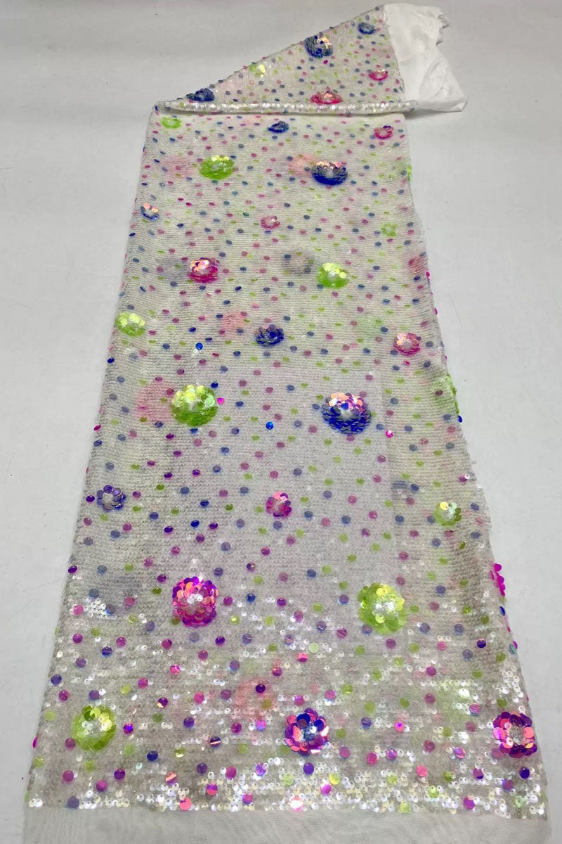 2025 new style stretch net fabric with 5+9mm sequins, fashionable evening dress, fashion clothing, shoes, bags, hats, bead embellished material