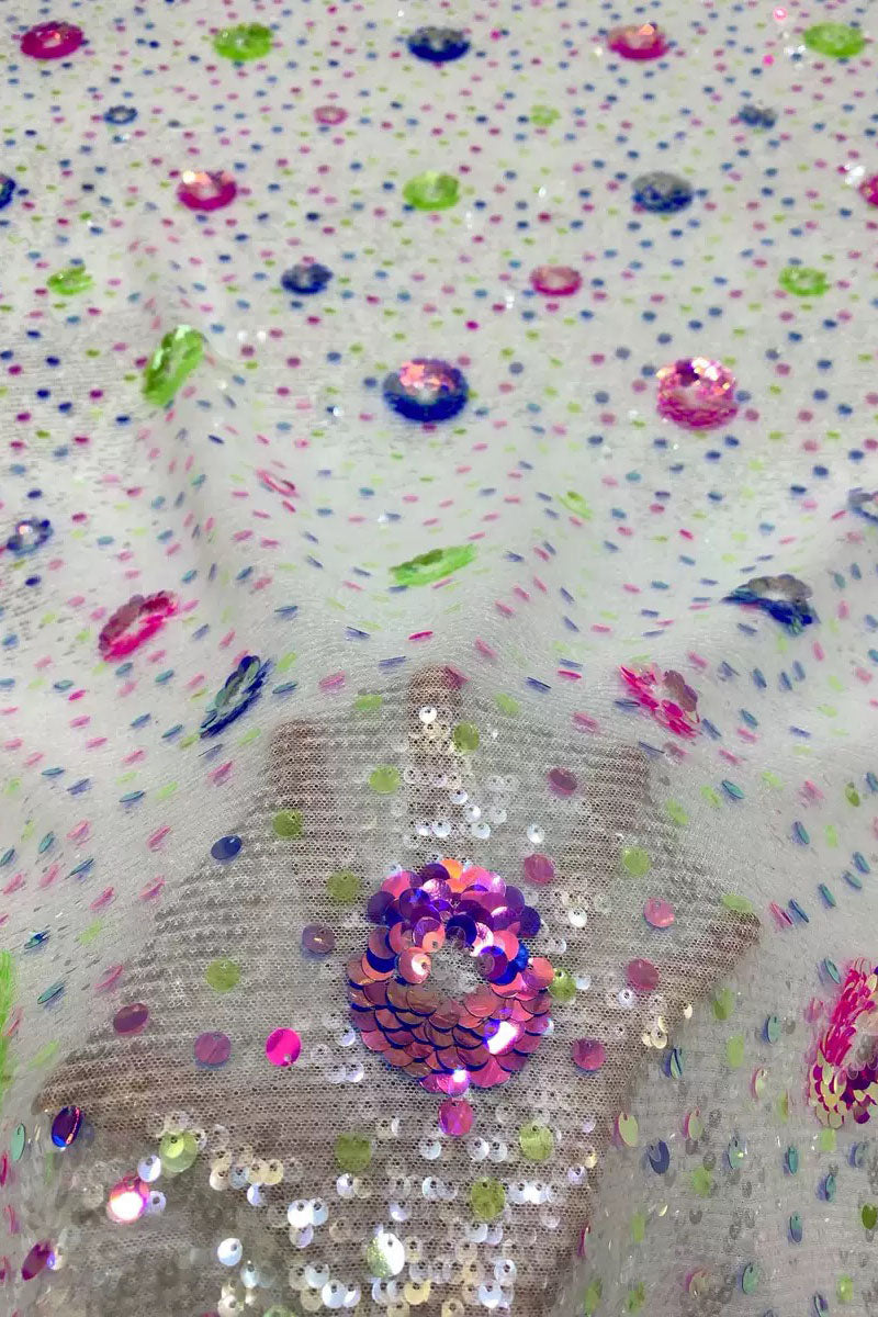 2025 new style stretch net fabric with 5+9mm sequins, fashionable evening dress, fashion clothing, shoes, bags, hats, bead embellished material
