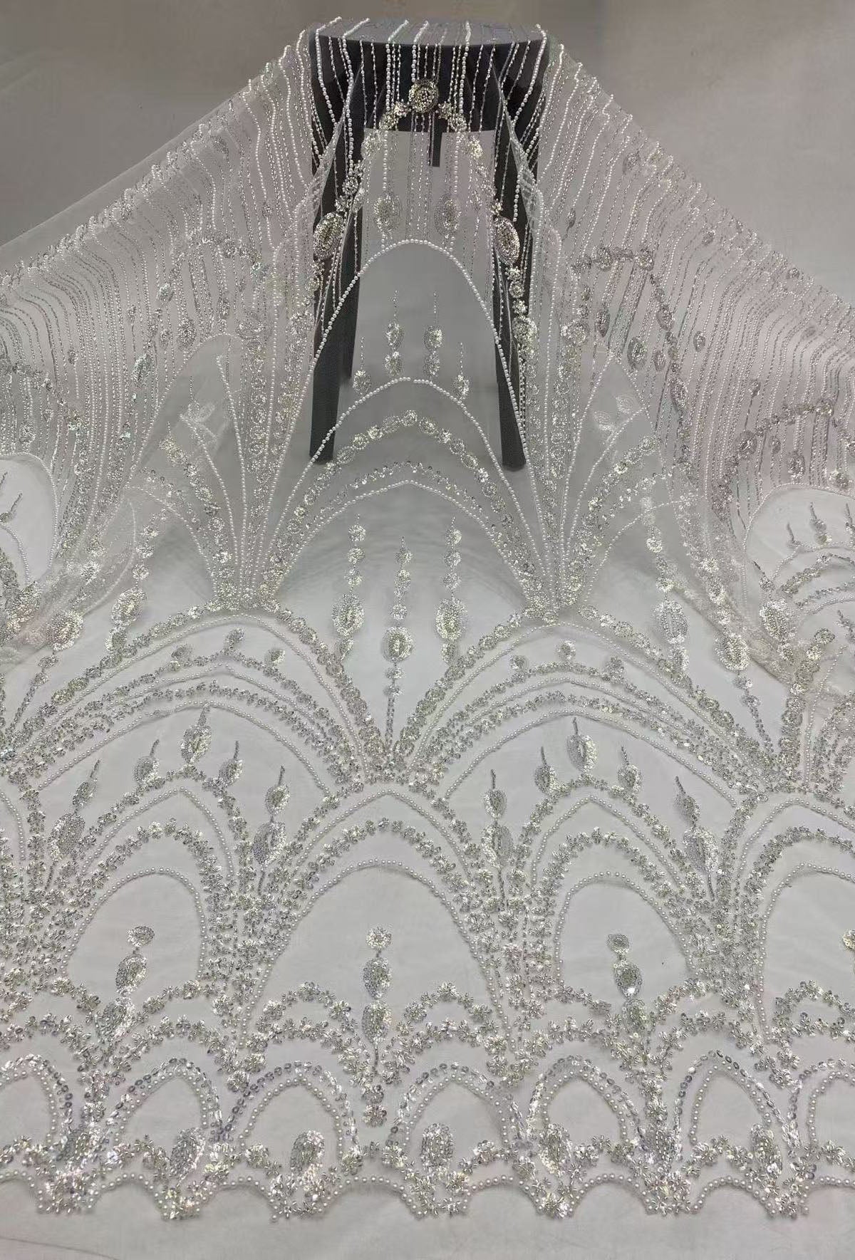 2025 new palace style bead embroidery + sequin embroidery high-end wedding evening dress women's skirt fashion bead embroidery fabric