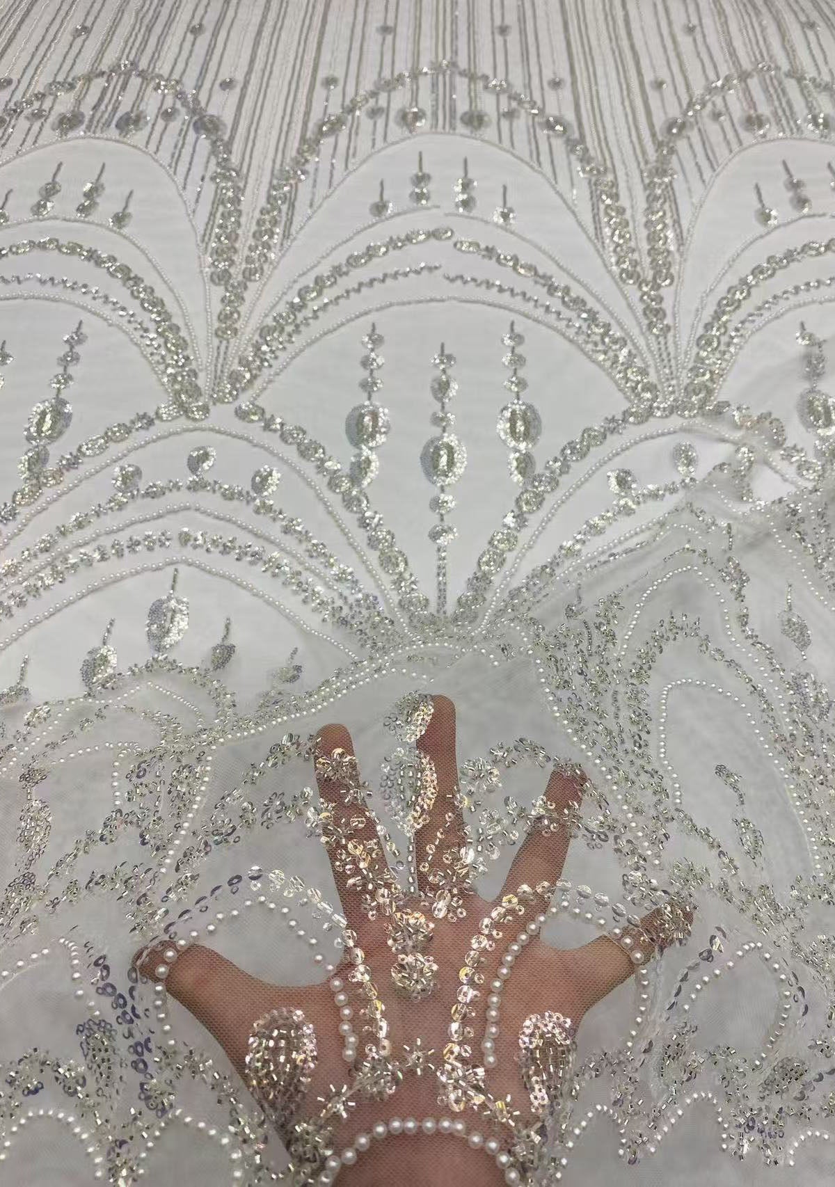 2025 new palace style bead embroidery + sequin embroidery high-end wedding evening dress women's skirt fashion bead embroidery fabric