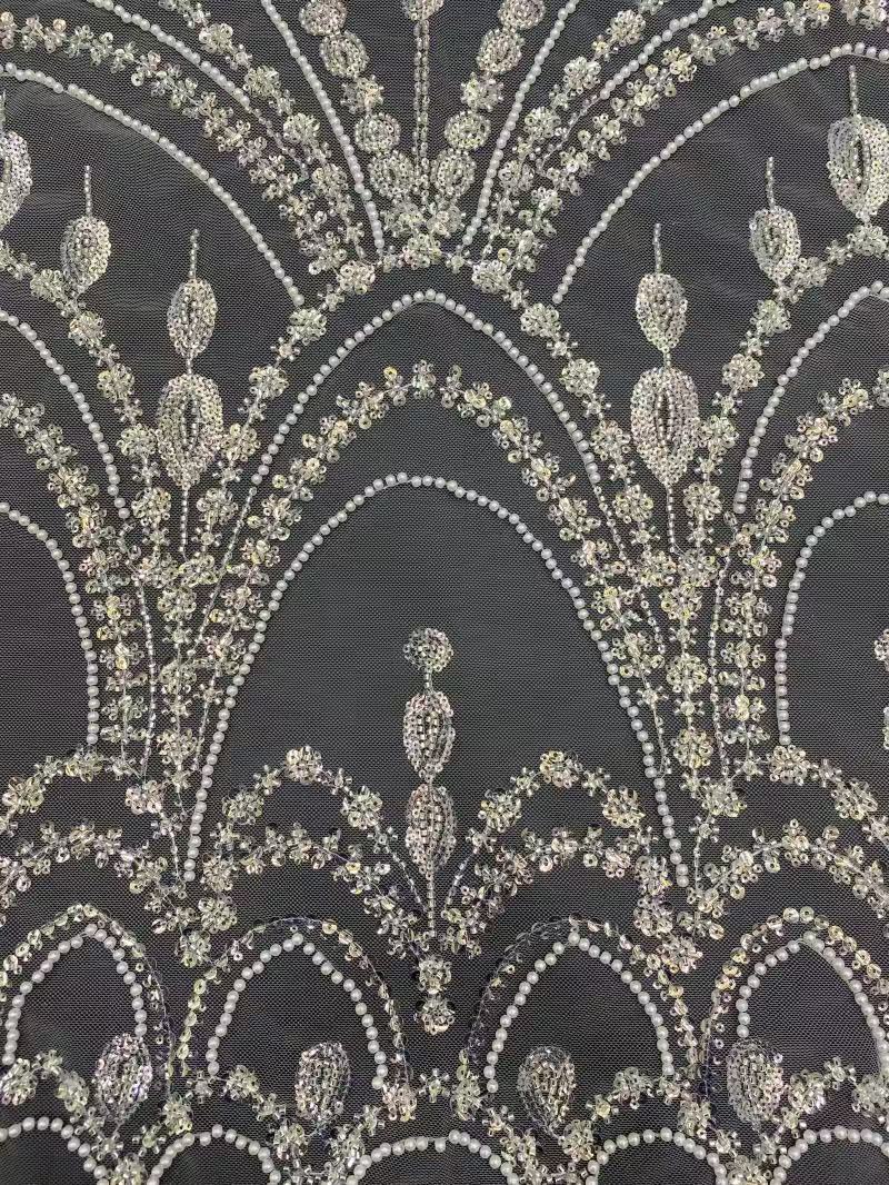 2025 new palace style bead embroidery + sequin embroidery high-end wedding evening dress women's skirt fashion bead embroidery fabric