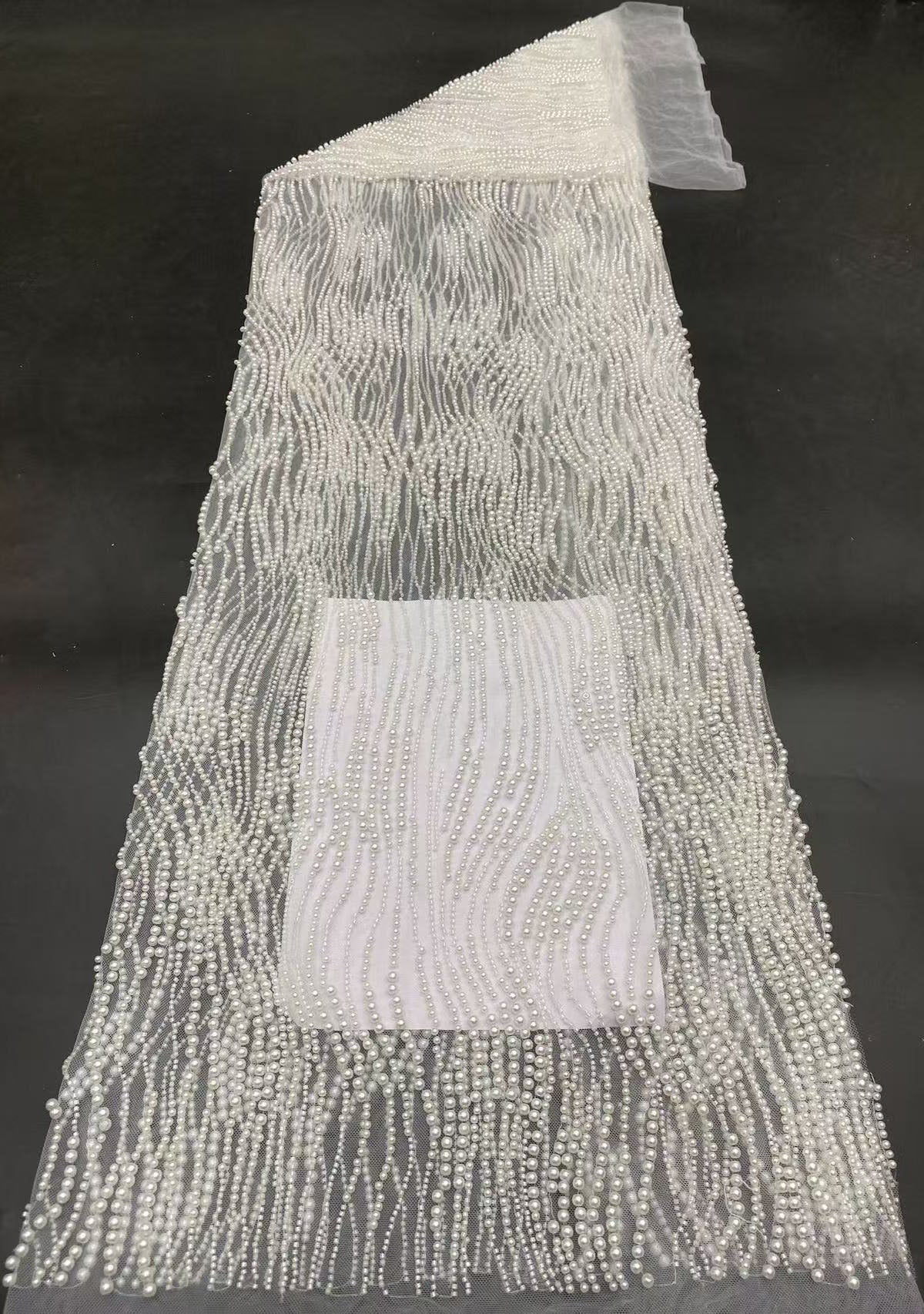 2025 new style mesh fabric with bead embroidery and large and small pearl embroidery, wedding evening dress, banquet dress, bead embroidery fabric