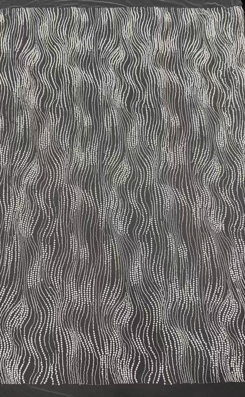 2025 new style mesh fabric with bead embroidery and large and small pearl embroidery, wedding evening dress, banquet dress, bead embroidery fabric