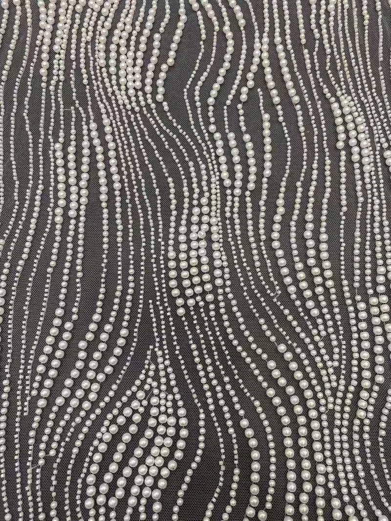 2025 new style mesh fabric with bead embroidery and large and small pearl embroidery, wedding evening dress, banquet dress, bead embroidery fabric