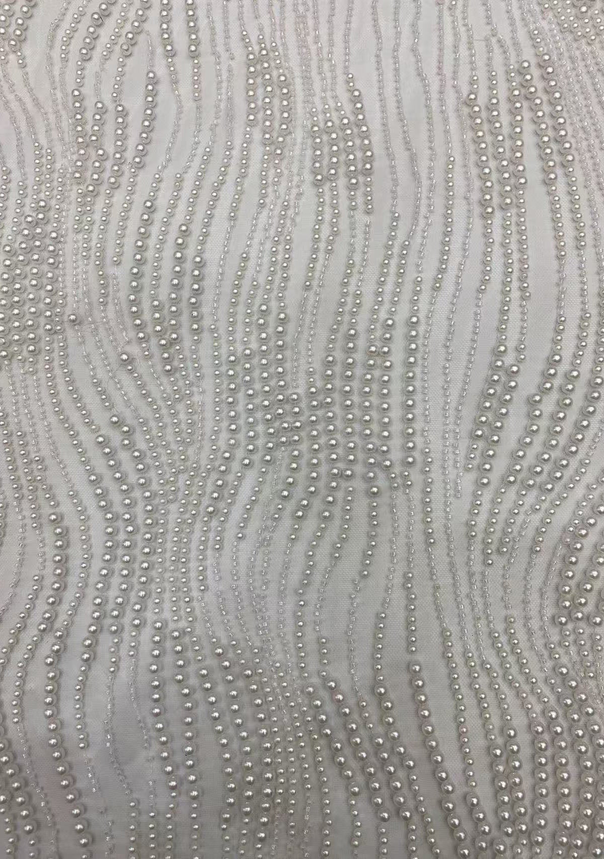 2025 new style mesh fabric with bead embroidery and large and small pearl embroidery, wedding evening dress, banquet dress, bead embroidery fabric