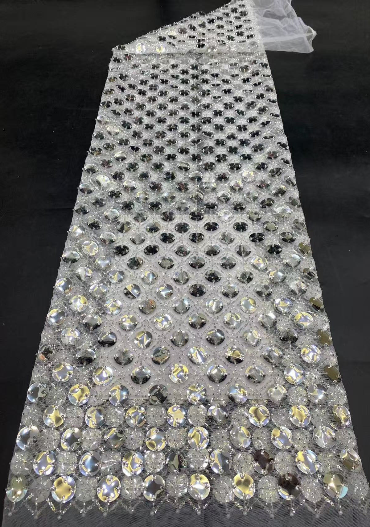 New round sheet laser embroidery + bead embroidery + sequin embroidery Women's skirt dress stage fashion clothing bead embroidery fabric