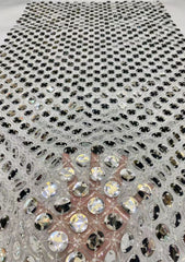 New round sheet laser embroidery + bead embroidery + sequin embroidery Women's skirt dress stage fashion clothing bead embroidery fabric