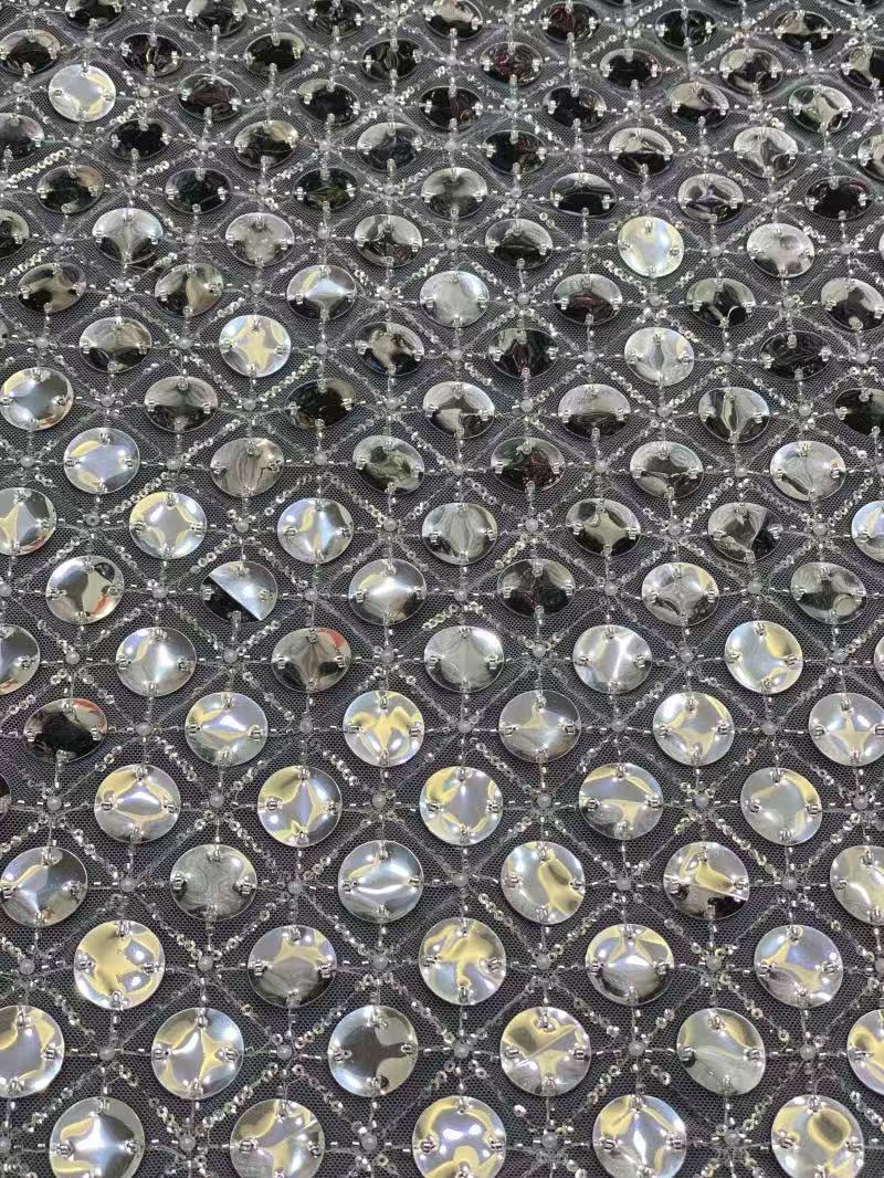 New round sheet laser embroidery + bead embroidery + sequin embroidery Women's skirt dress stage fashion clothing bead embroidery fabric
