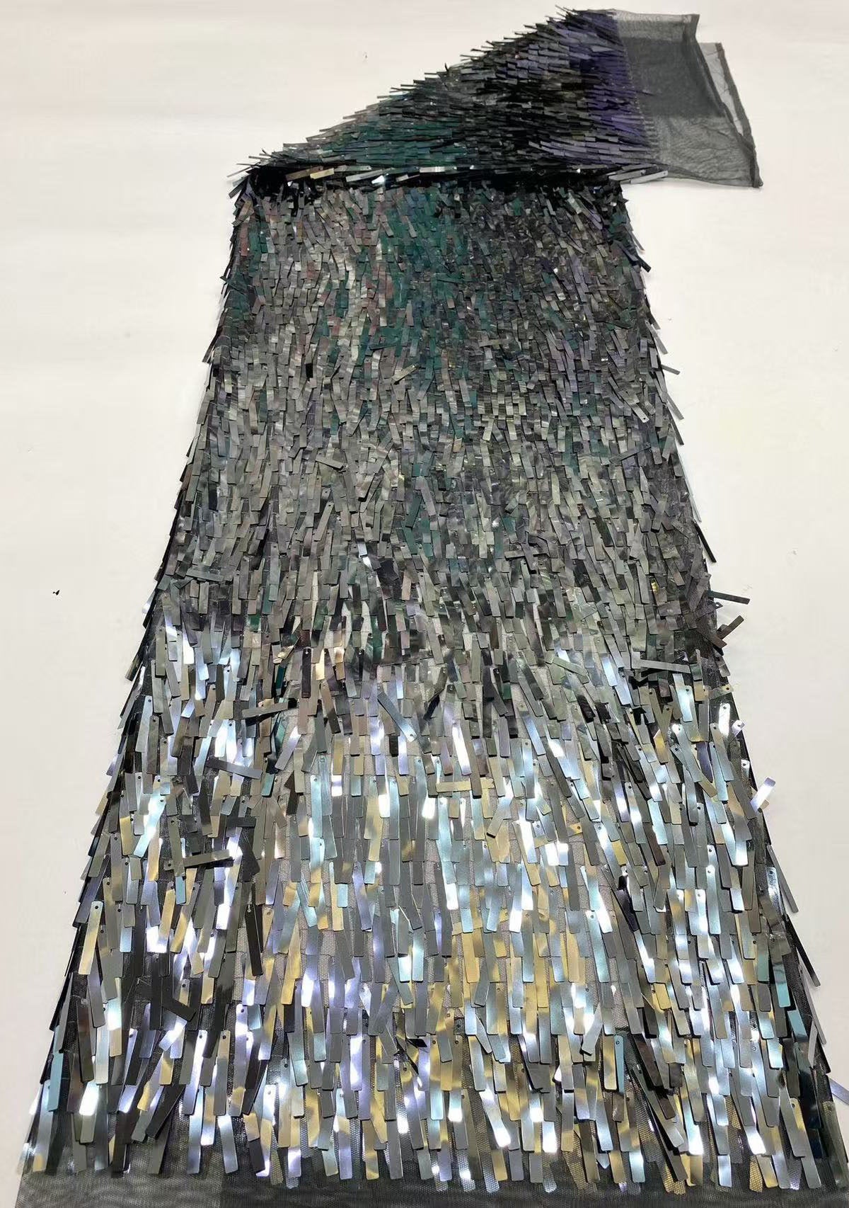 New long strip sequin embroidery flowing evening dress children's fashion performance costume bead fabric