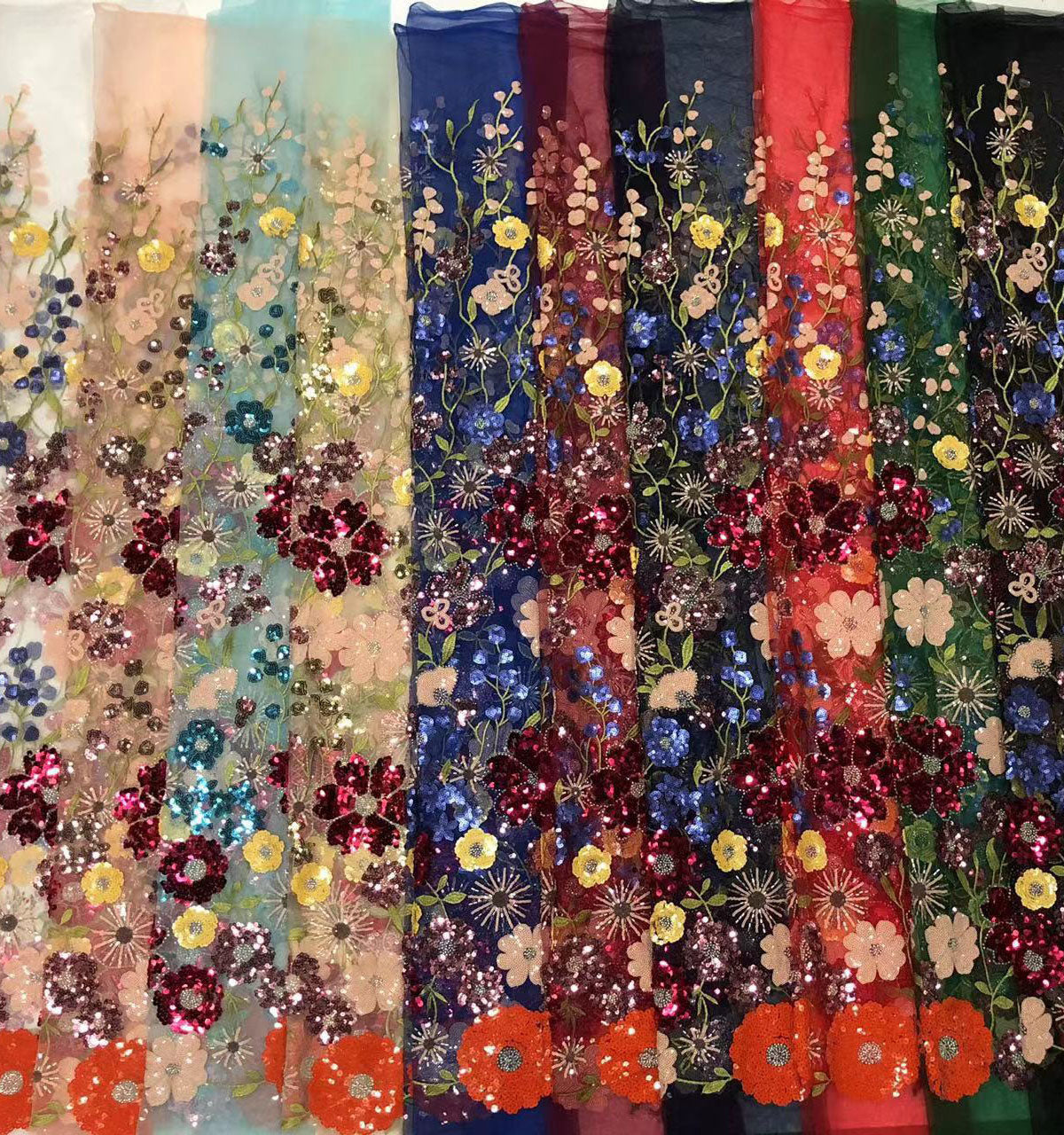 2025 new multi-color embroidery with beads and sequins, cross-border wedding dress evening gown fashion dress embroidered fabric