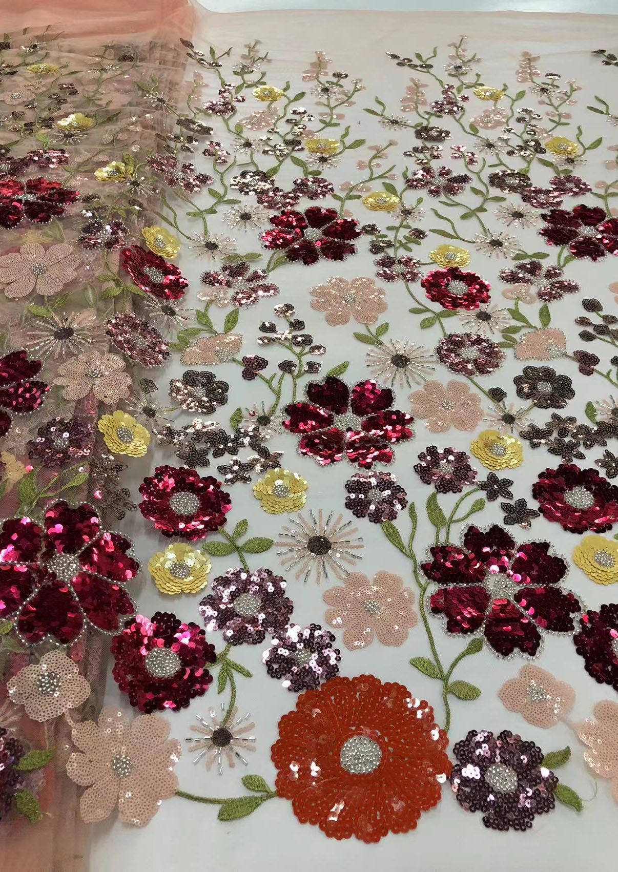 2025 new multi-color embroidery with beads and sequins, cross-border wedding dress evening gown fashion dress embroidered fabric
