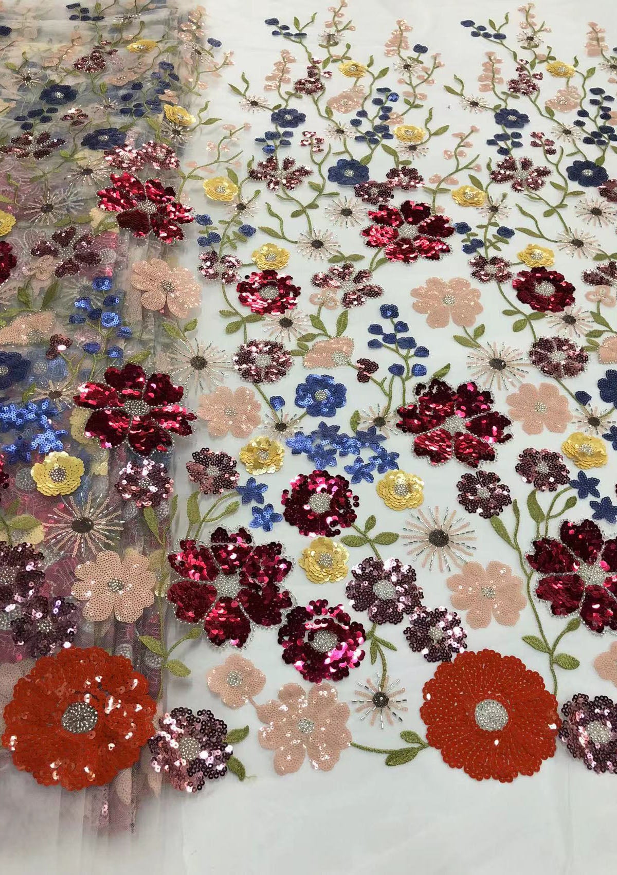 2025 new multi-color embroidery with beads and sequins, cross-border wedding dress evening gown fashion dress embroidered fabric