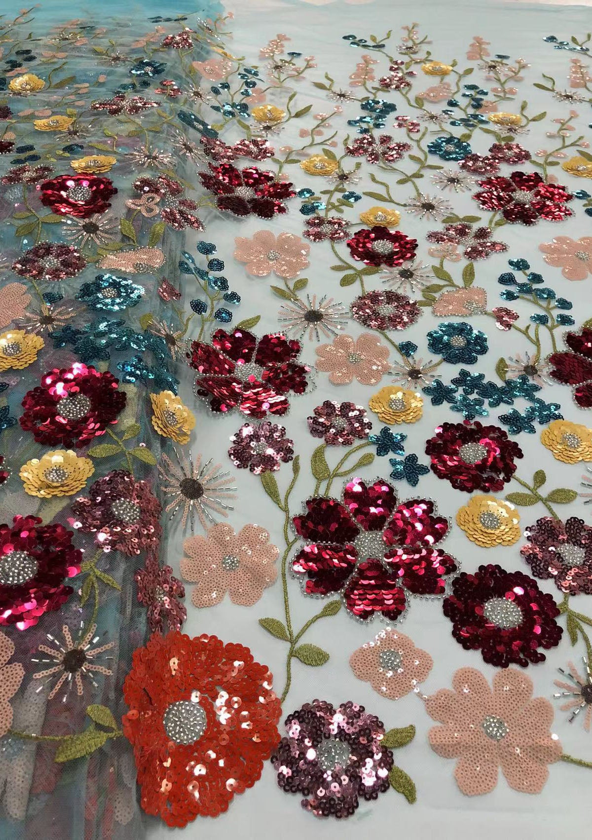 2025 new multi-color embroidery with beads and sequins, cross-border wedding dress evening gown fashion dress embroidered fabric