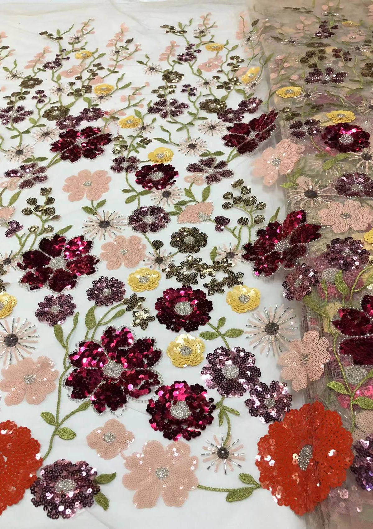 2025 new multi-color embroidery with beads and sequins, cross-border wedding dress evening gown fashion dress embroidered fabric