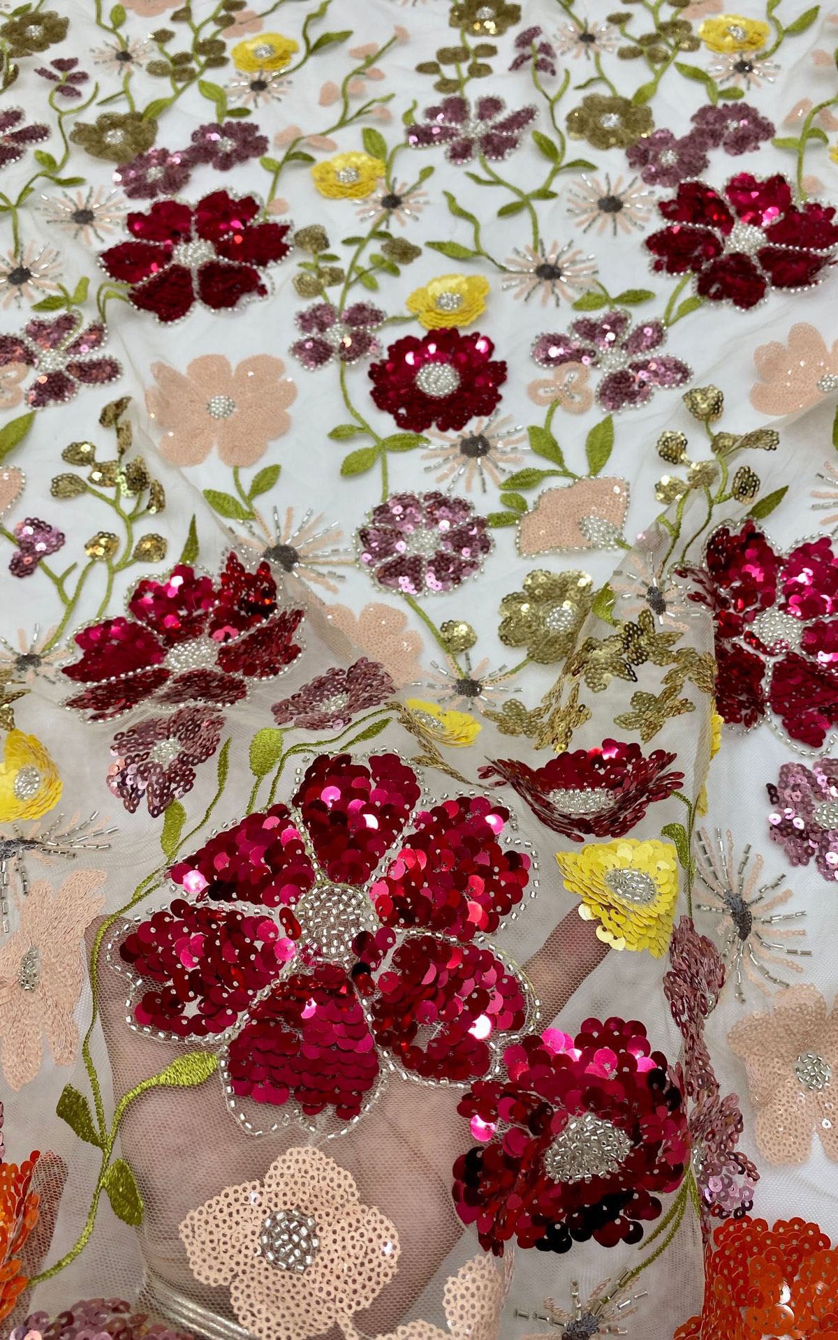 2025 new multi-color embroidery with beads and sequins, cross-border wedding dress evening gown fashion dress embroidered fabric
