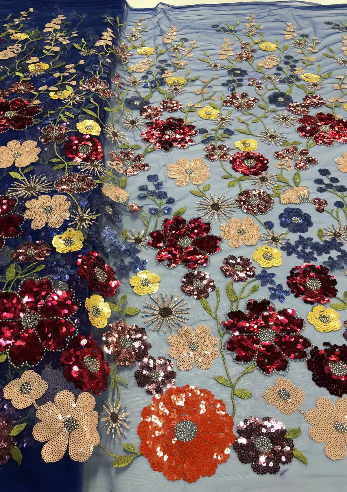 2025 new multi-color embroidery with beads and sequins, cross-border wedding dress evening gown fashion dress embroidered fabric