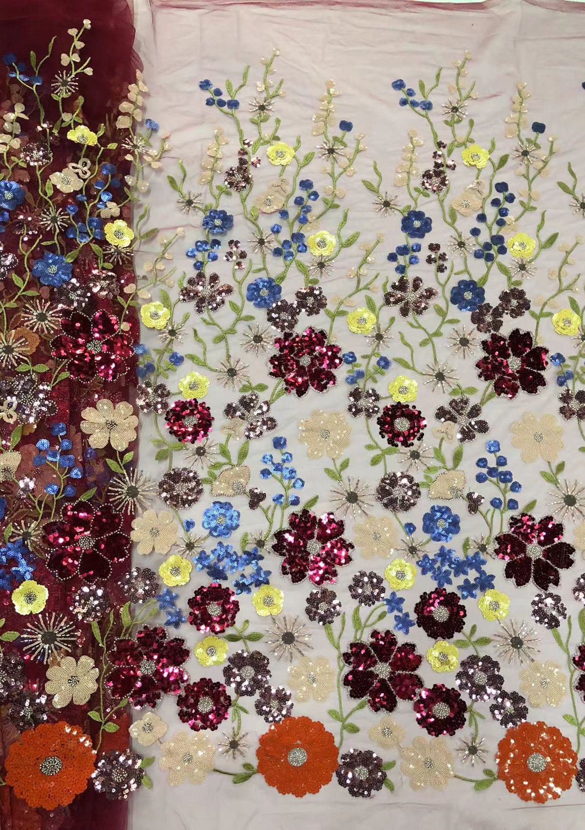2025 new multi-color embroidery with beads and sequins, cross-border wedding dress evening gown fashion dress embroidered fabric