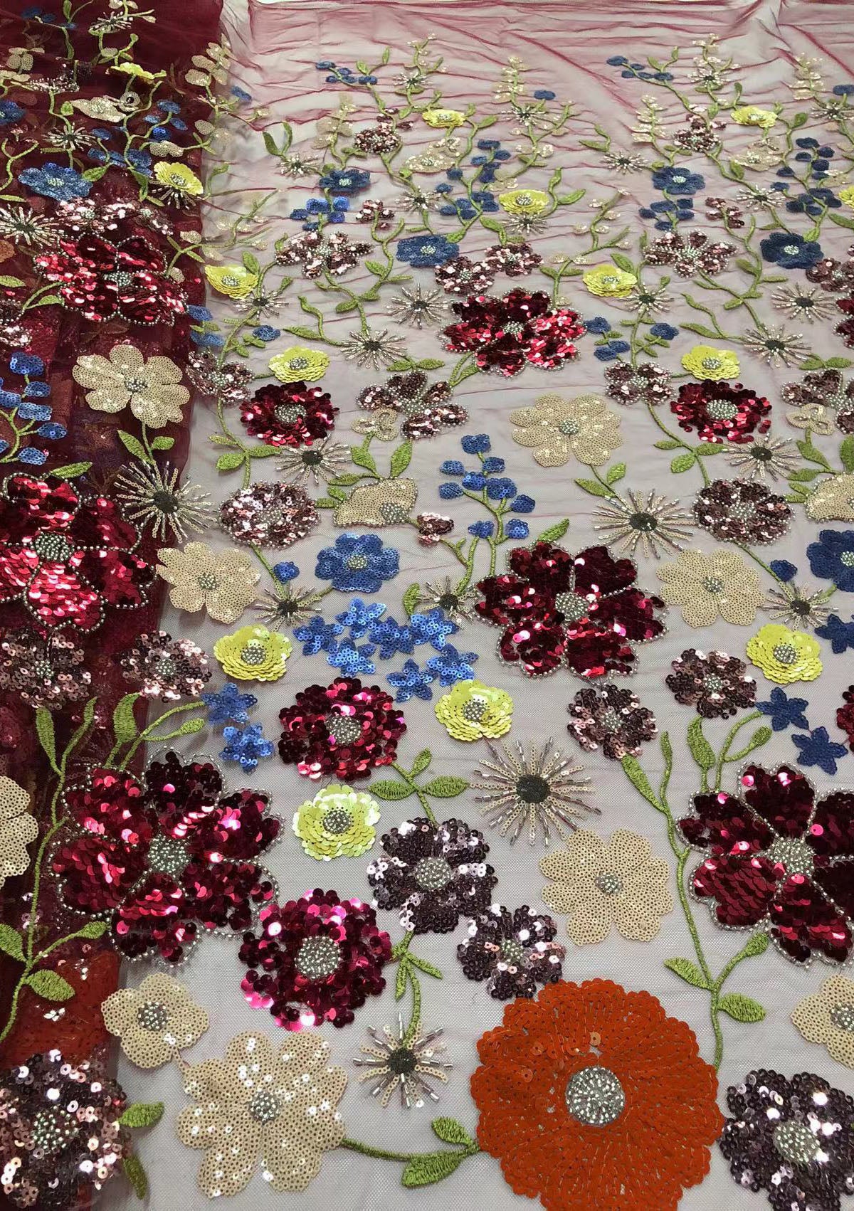 2025 new multi-color embroidery with beads and sequins, cross-border wedding dress evening gown fashion dress embroidered fabric