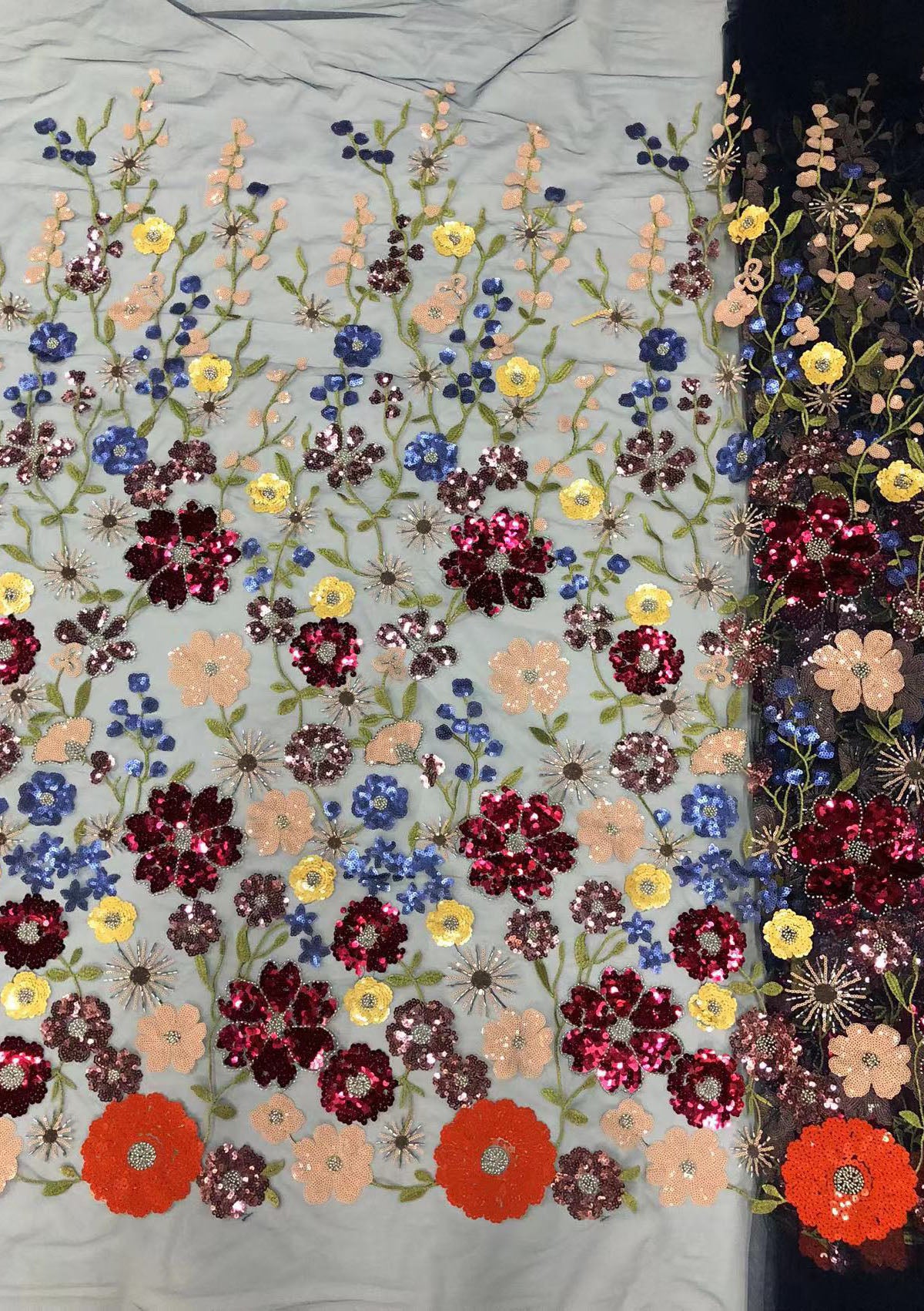 2025 new multi-color embroidery with beads and sequins, cross-border wedding dress evening gown fashion dress embroidered fabric