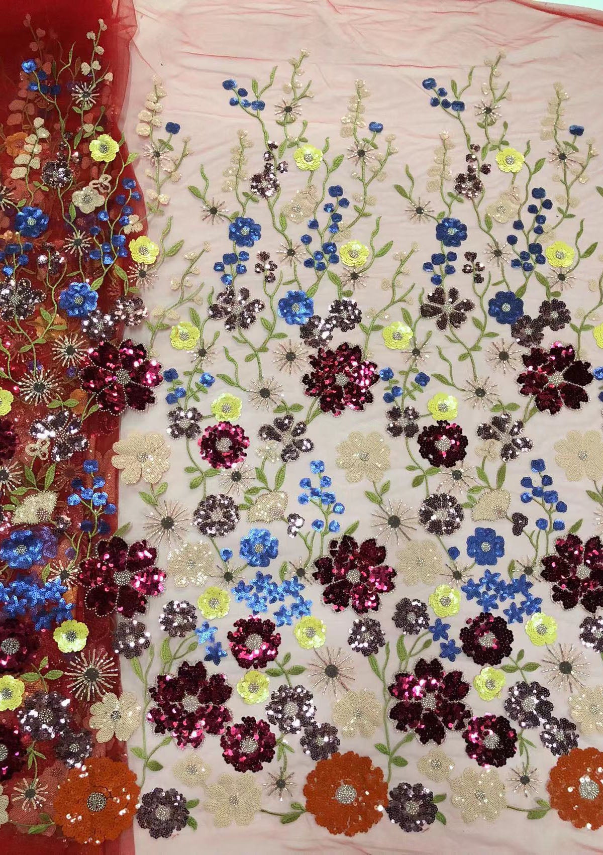 2025 new multi-color embroidery with beads and sequins, cross-border wedding dress evening gown fashion dress embroidered fabric