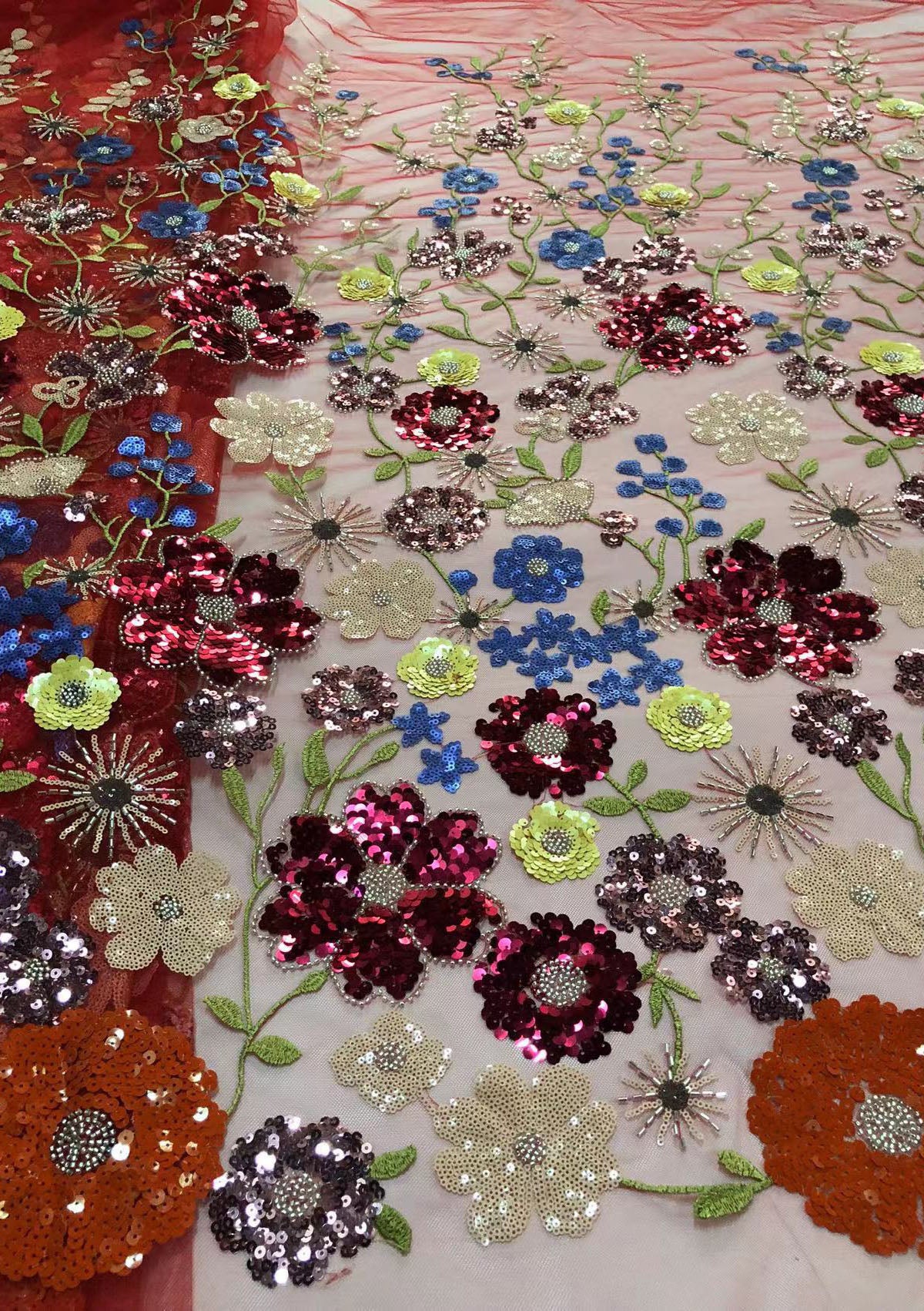 2025 new multi-color embroidery with beads and sequins, cross-border wedding dress evening gown fashion dress embroidered fabric