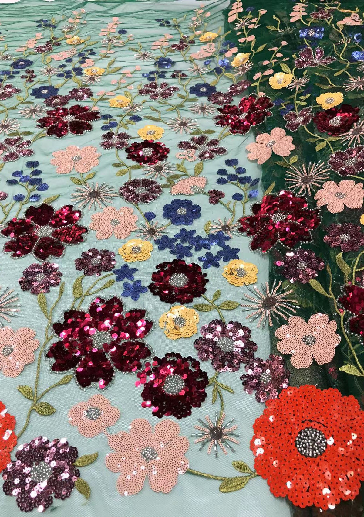 2025 new multi-color embroidery with beads and sequins, cross-border wedding dress evening gown fashion dress embroidered fabric