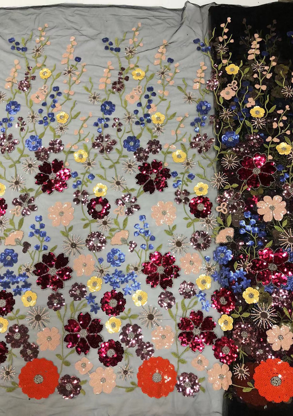 2025 new multi-color embroidery with beads and sequins, cross-border wedding dress evening gown fashion dress embroidered fabric
