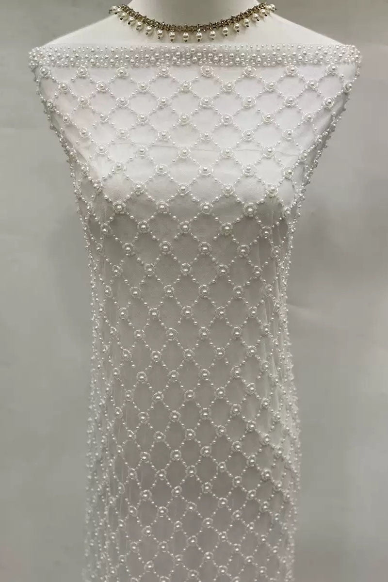 New heavy-duty four pearl rhombus mesh large bubble embroidery luxury wedding dress evening gown fashion performance outfit bead embroidery fabric