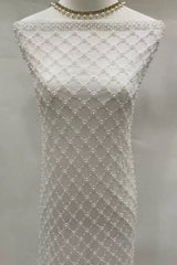 New heavy-duty four pearl rhombus mesh large bubble embroidery luxury wedding dress evening gown fashion performance outfit bead embroidery fabric