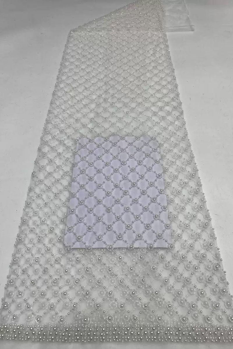 New heavy-duty four pearl rhombus mesh large bubble embroidery luxury wedding dress evening gown fashion performance outfit bead embroidery fabric
