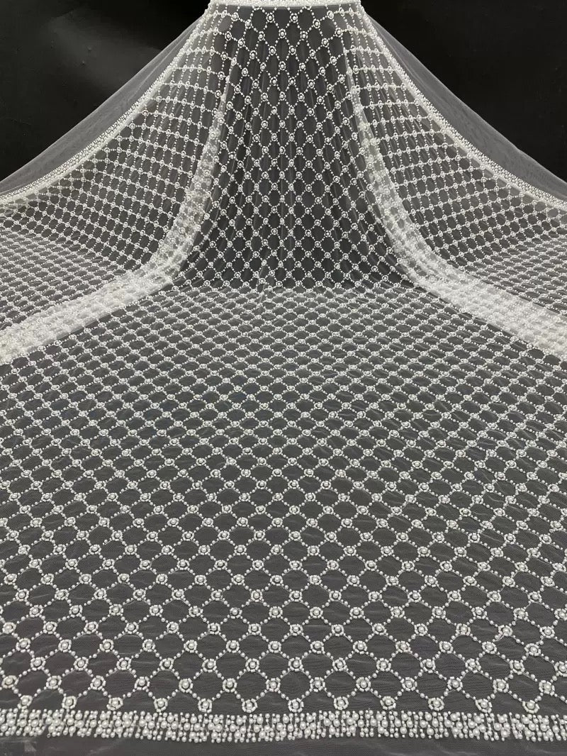 New heavy-duty four pearl rhombus mesh large bubble embroidery luxury wedding dress evening gown fashion performance outfit bead embroidery fabric