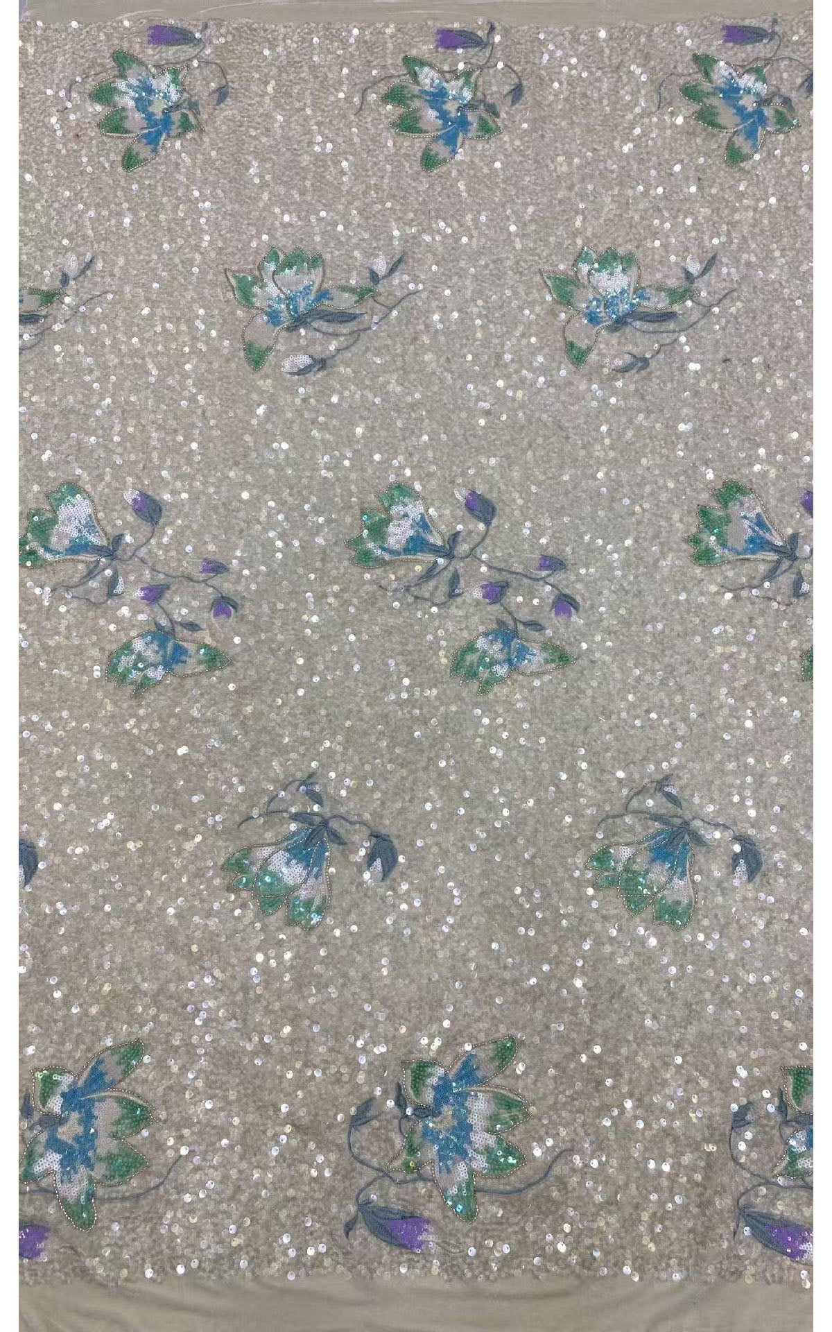 New velvet bottom heavy floral embroidery with beads and sequins, Chinese-style cheongsam evening dress coat, fashion bead embroidery fabric.