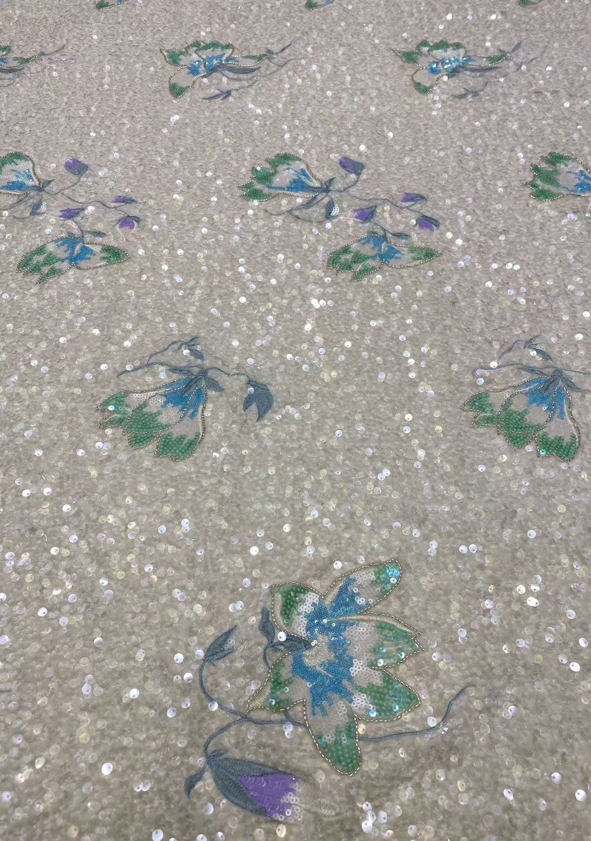 New velvet bottom heavy floral embroidery with beads and sequins, Chinese-style cheongsam evening dress coat, fashion bead embroidery fabric.