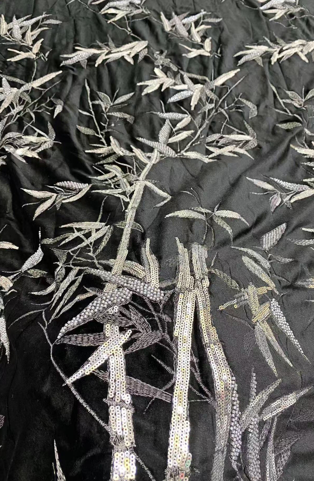 2025 new velvet-flower + bead + sequin embroidery, elegant overcoat, evening gown, women's dress, bead embroidery fabric