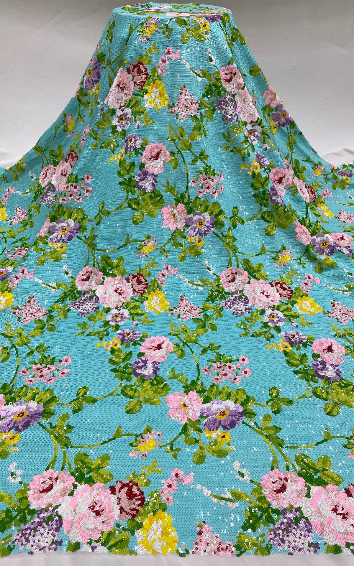 New chiffon base precision sequin embroidery  evening dress women's skirt fashion clothing beads fabric