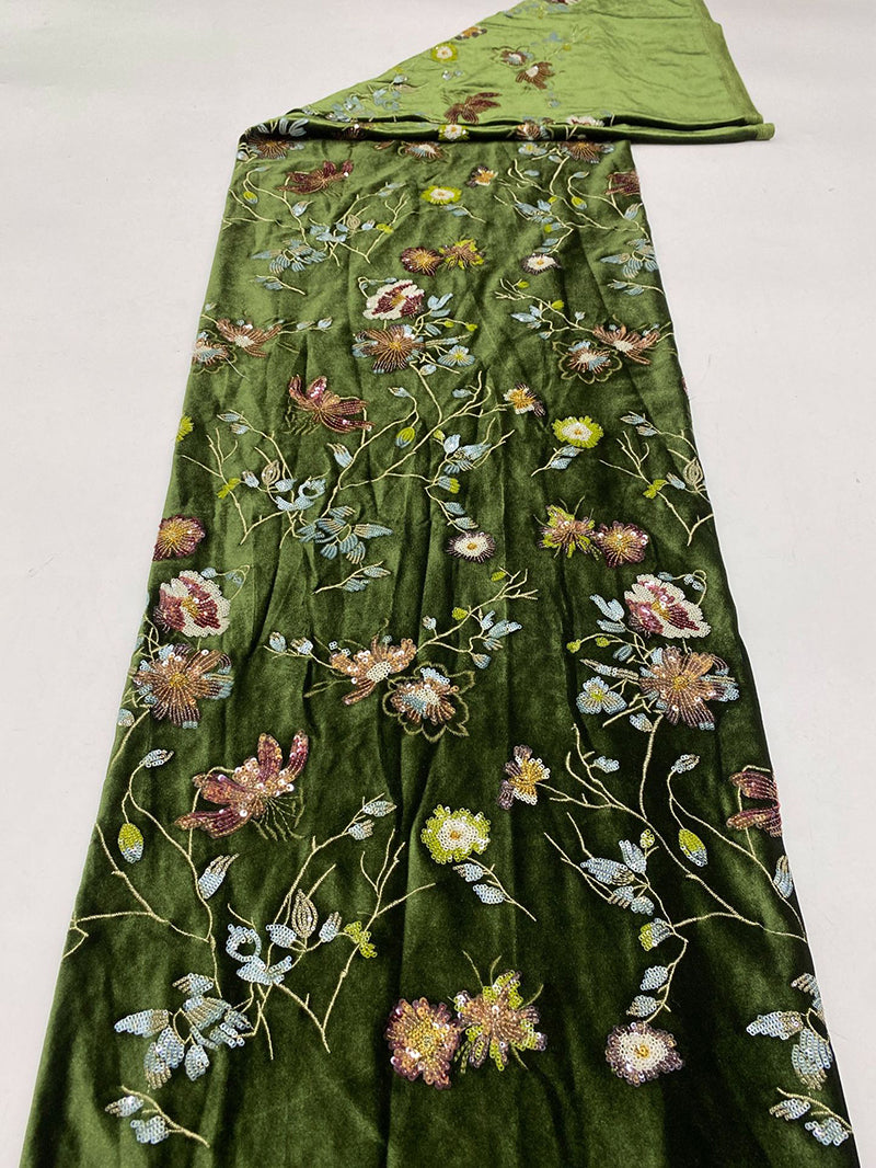 Autumn and winter new style velvet bottom + 7-color multi-colored sequin embroidery Chinese-style women's dress, cheongsam evening dress, fashion dress, bead fabric
