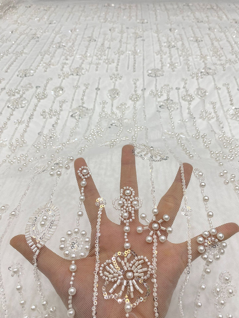 New European and American style three-dimensional bead embroidery + large pearl sequin embroidery wedding gown, evening dress, women's dress, fashion dress bead embroidery fabric