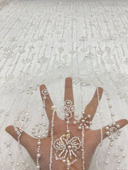 New European and American style three-dimensional bead embroidery + large pearl sequin embroidery wedding gown, evening dress, women's dress, fashion dress bead embroidery fabric