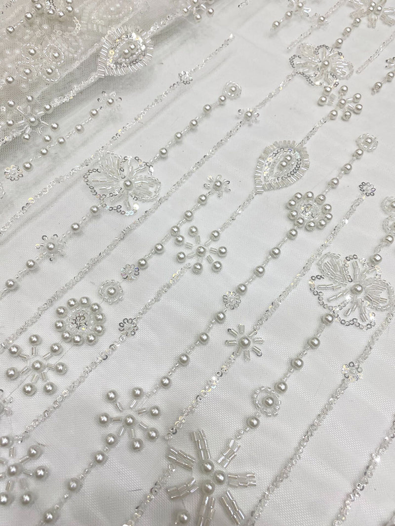 New European and American style three-dimensional bead embroidery + large pearl sequin embroidery wedding gown, evening dress, women's dress, fashion dress bead embroidery fabric