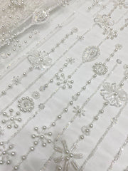 New European and American style three-dimensional bead embroidery + large pearl sequin embroidery wedding gown, evening dress, women's dress, fashion dress bead embroidery fabric