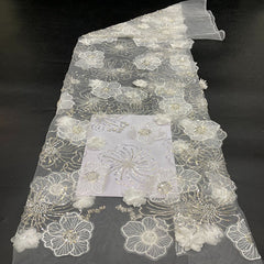 New style three-dimensional flower laser embroidery + bead bubble embroidery + appliqué sequin embroidery women's dress, shirt, evening dress bead embroidery fabric