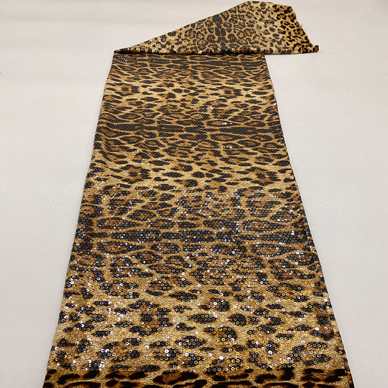 Classic style, bold leopard print fabric + 5mm sequin embroidery, available now. Women's dress, banquet evening gown, shirt, beaded fabric